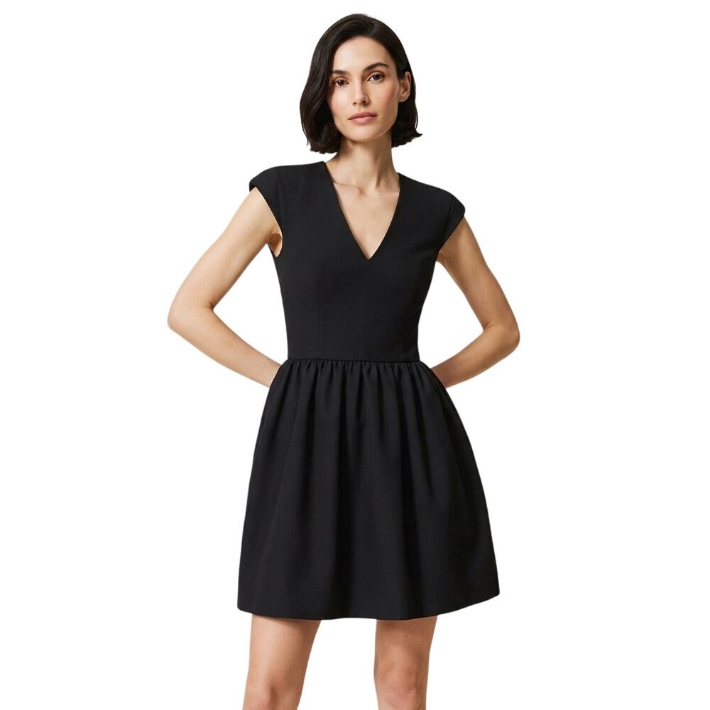 French Connection Cotton Blend Fit & Flare Mini Dress Black Women's Size 6